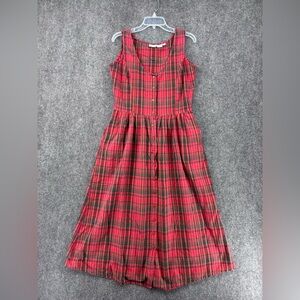 VTG Styleworks Red Green Tartan Plaid Button Up Midi Dress Size 16 Cottagecore